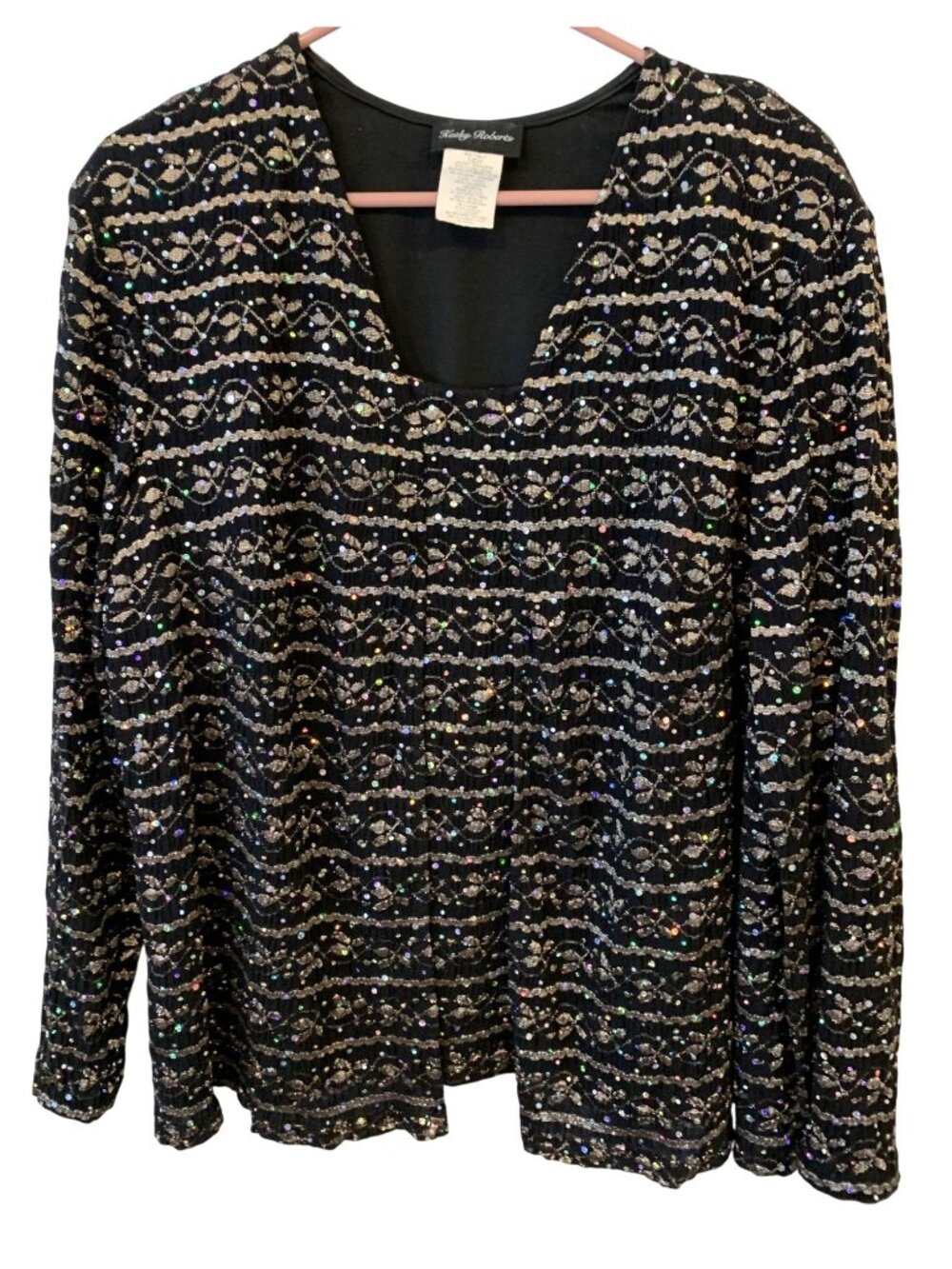 Kathy Roberts 18W Black Sparkly Top Plus Size Blouse Party Holiday Y2K